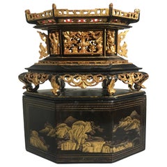 Antique Straits Chinese Lacquer and Gilt Altar Offering Box