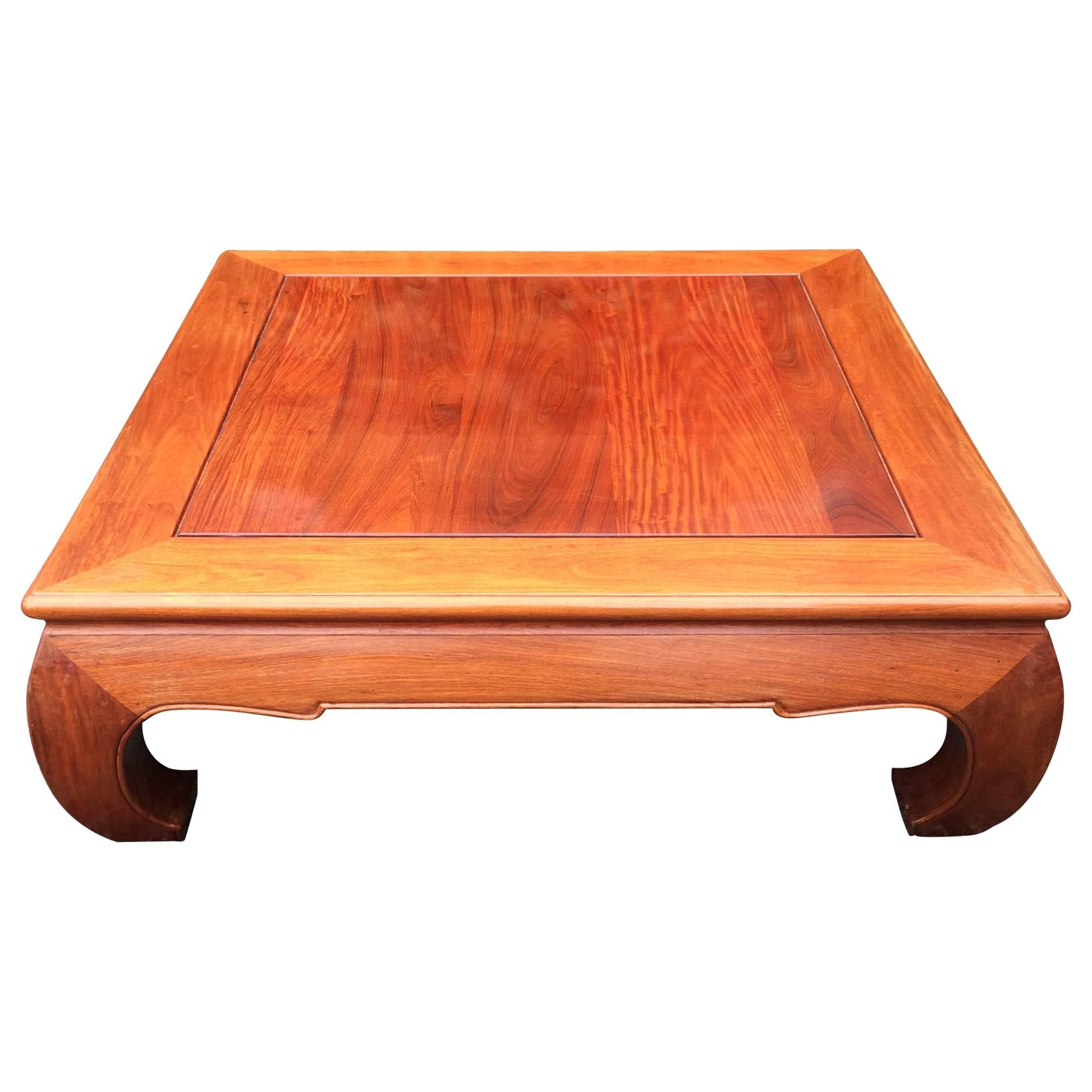 Large Handsome Mahogany Square Coffee Table with Asian Flair