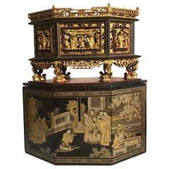 Antique Straits Chinese Lacquer and Gilt Painted Altar Offering Box