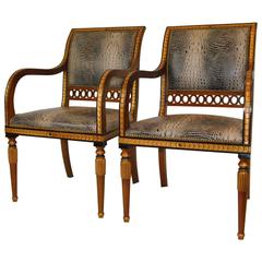Pair of Regency Style Arm Chairs in Crocodile Upholstery by Whittemore Sherrill