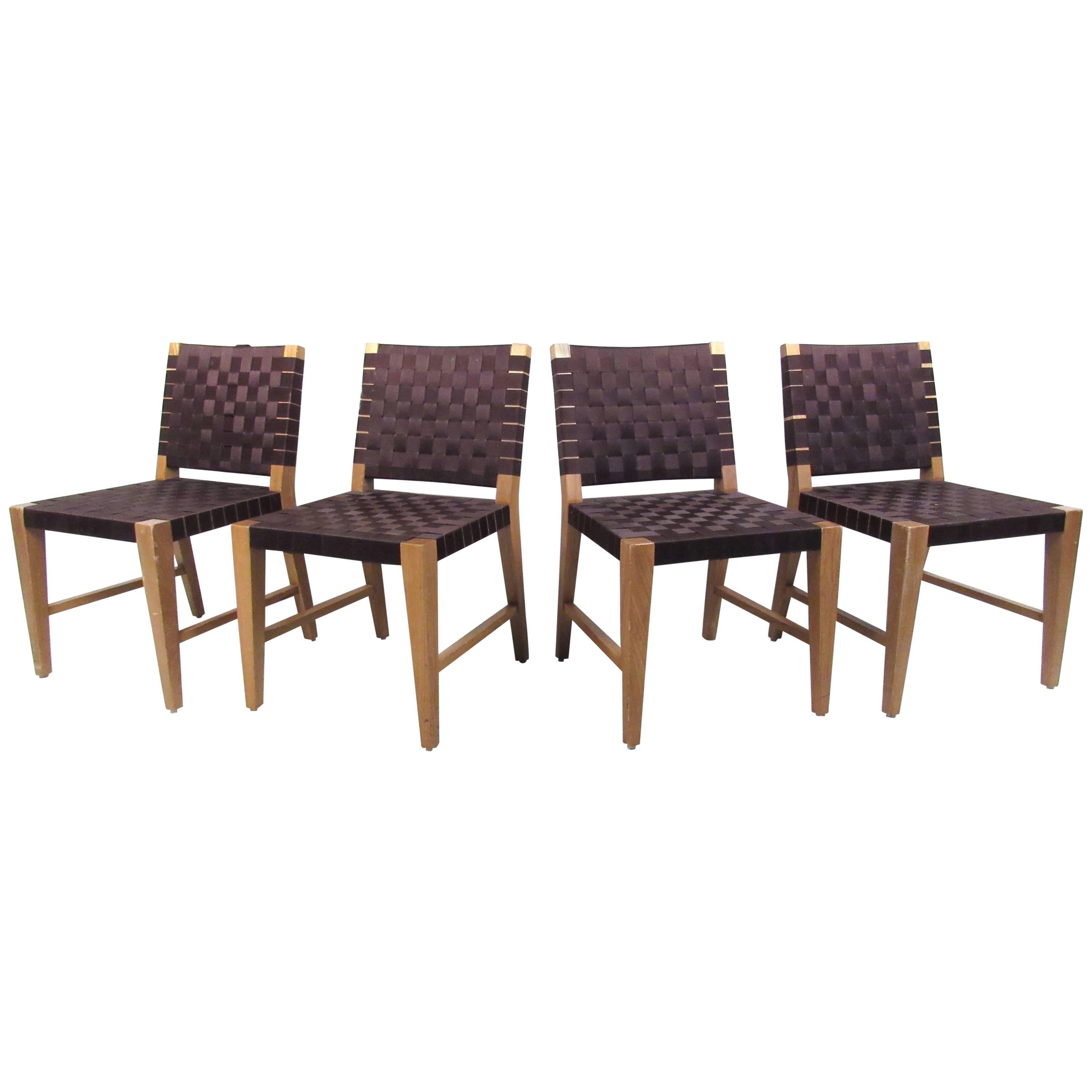 Set of Four Modern Jens Risom Style Strap Chairs