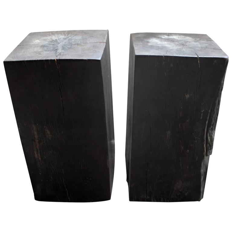 Ebonized Solid Teak Block End Tables For Sale at 1stdibs