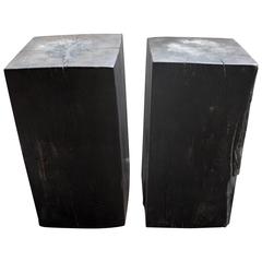 Ebonized Solid Teak Block End Tables 4
