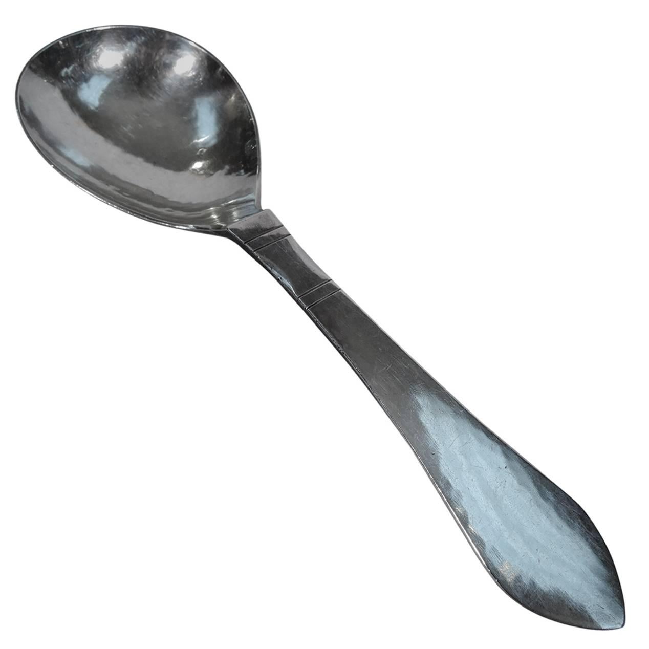 Early Georg Jensen Continental Hand-Hammered Serving Spoon