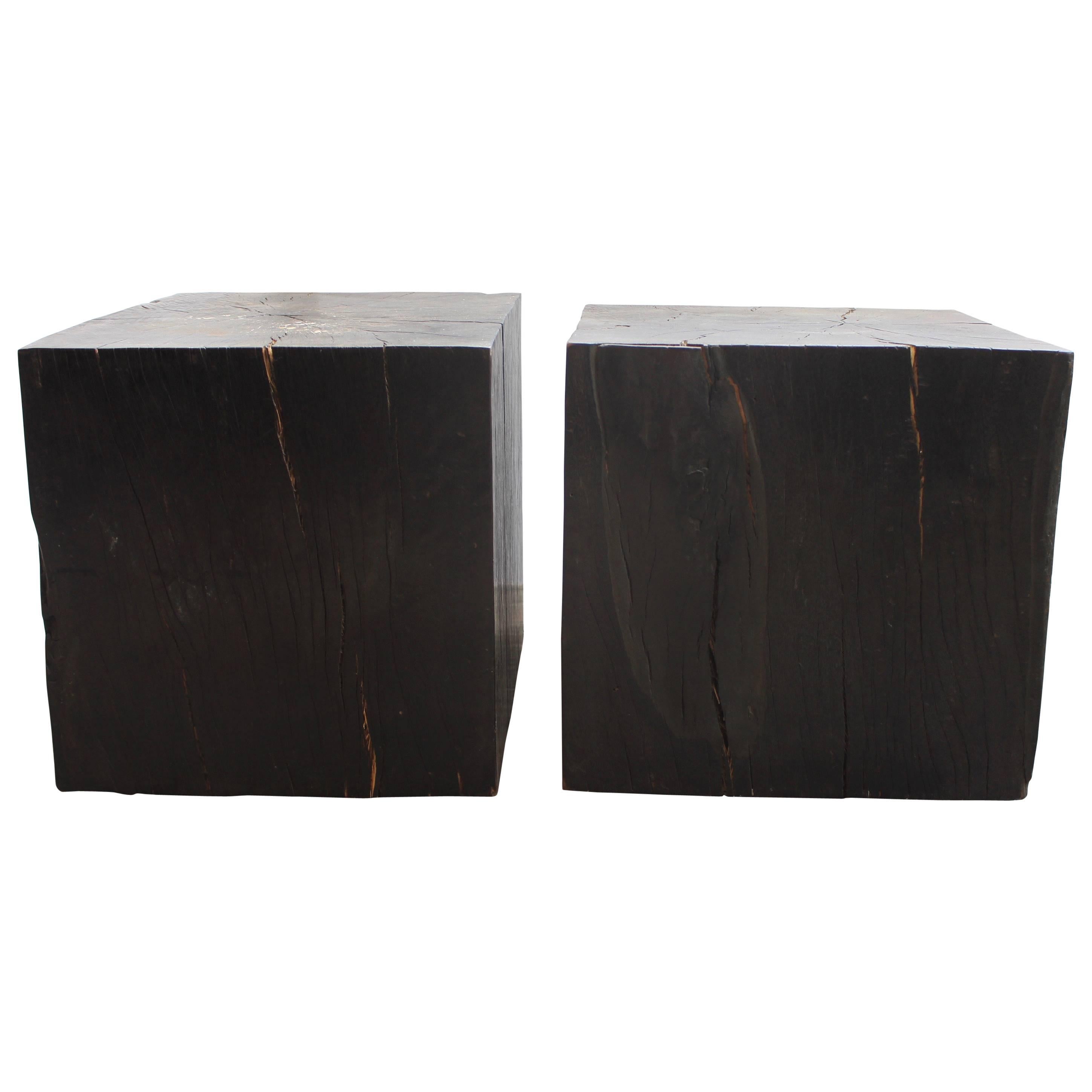 Ebonized Solid Teak Side Tables 