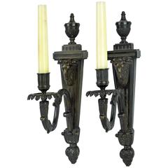 Pair of 19th Century French Neoclassical Lions Head Bronze Wall Candle Sconces