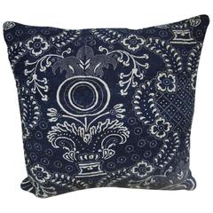 Early 19th Century French Toile de Nimes Indigo Resist Block Printed Pillow