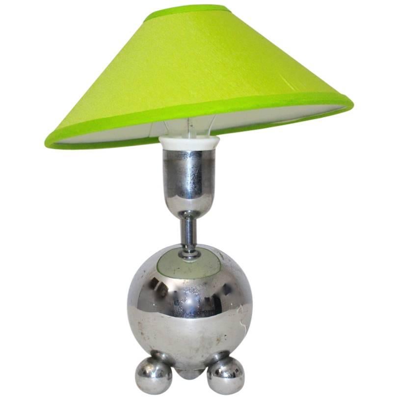 Mid Century Modern Vintage Chromed Table Lamp with Green Shade France circa 1950 For Sale