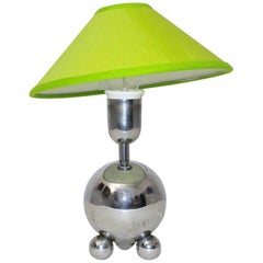 Mid Century Modern Vintage Chromed Table Lamp with Green Shade France circa 1950