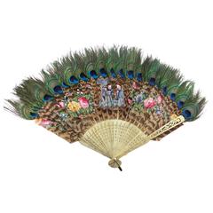 Antique Hand Held Fan of Peacock Feathers, Japan, circa 1880s