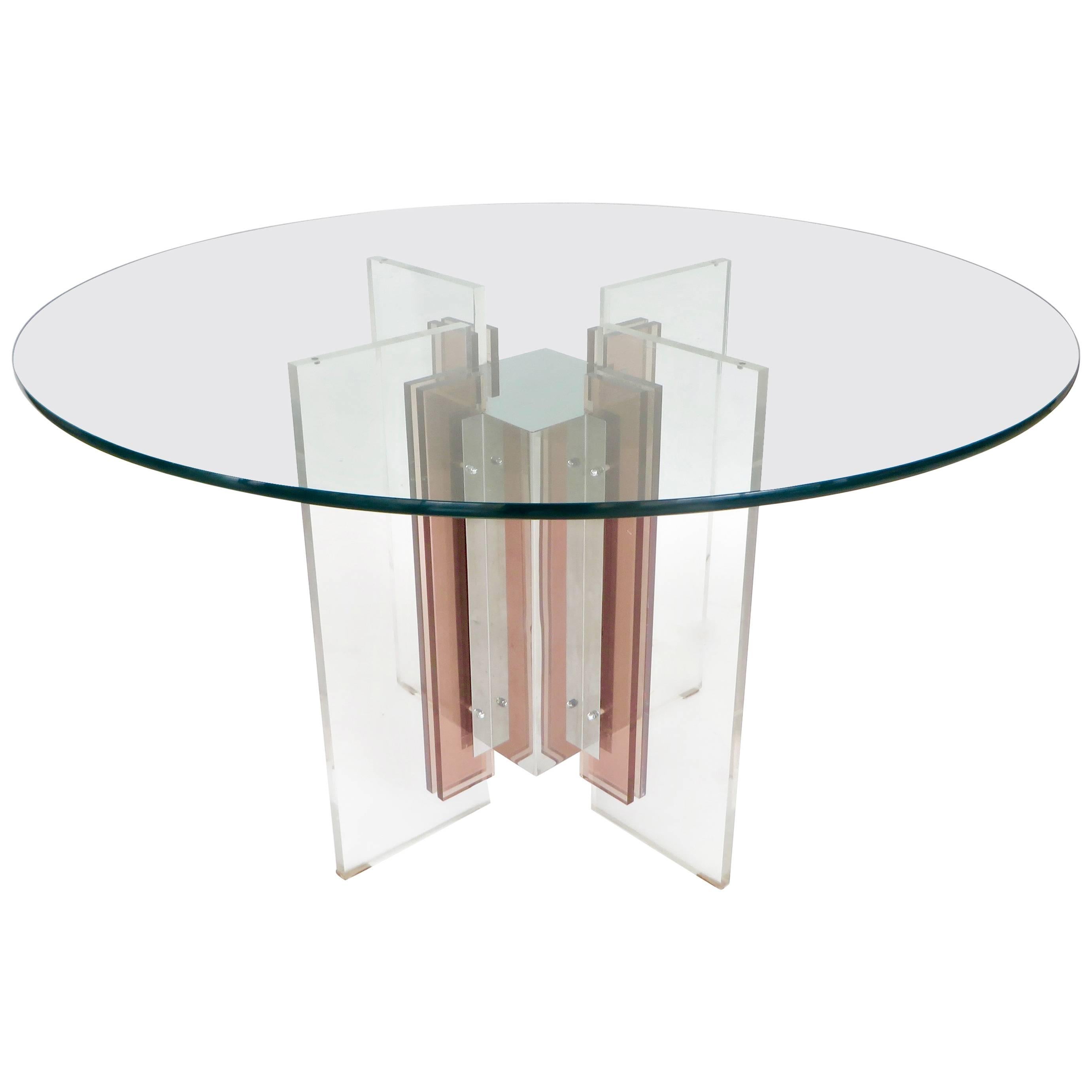 Philippe Jean French Illuminated Stainless Steel and Lucite Dining Table Signed