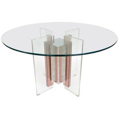 Philippe Jean French Illuminated Stainless Steel and Lucite Dining Table Signed