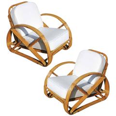 Restored Frankl Round Pretzel Arm Rattan Lounge Chair, Pair