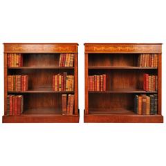 Pair of Sheraton Syle Walnut Low Open Front Bookcases