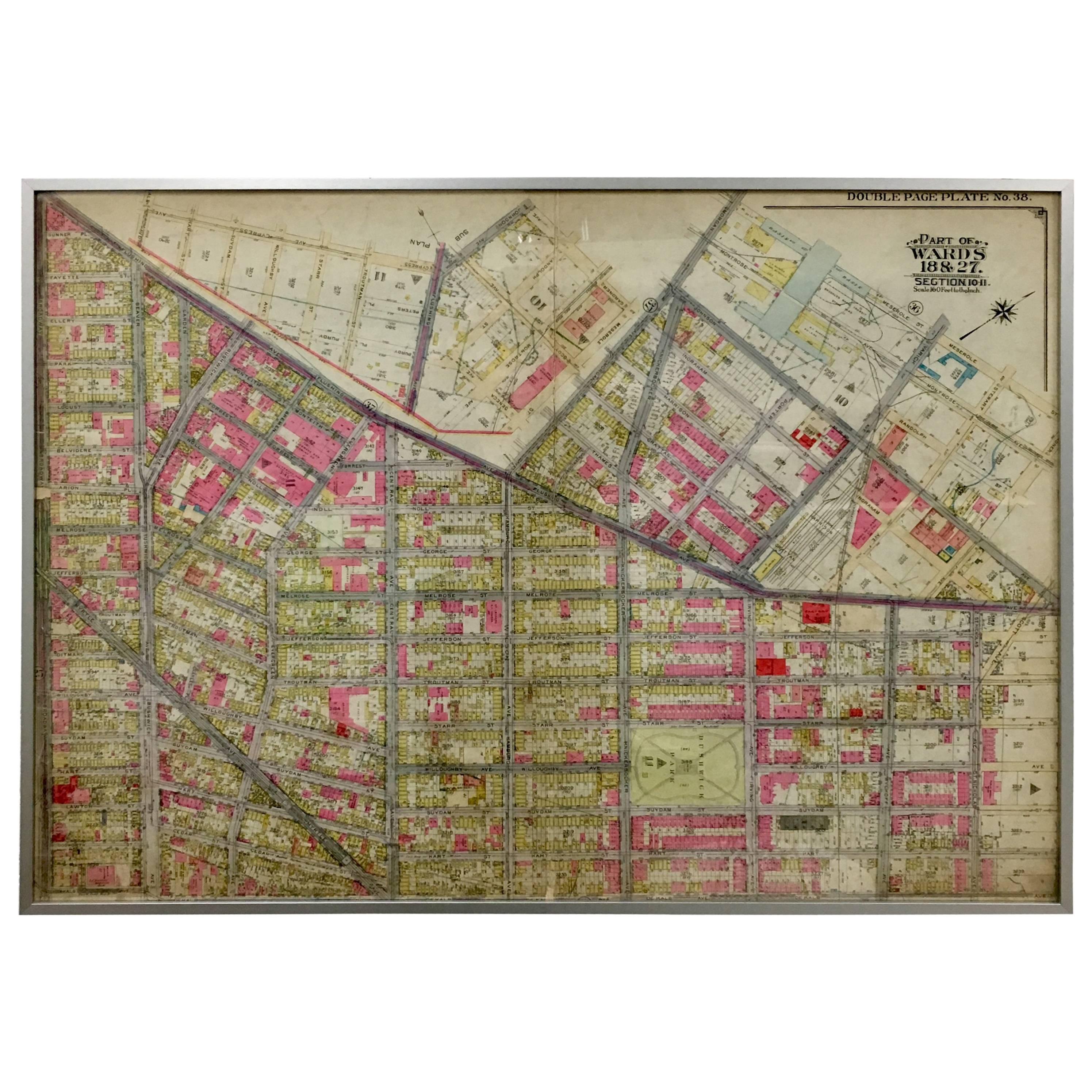 Rare 1916 of Bushwick Brooklyn, Brooklyn Map #5 For Sale