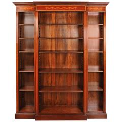 English Sheraton Style Open Breakfront Bookcase