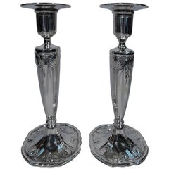 Pair of Tiffany Edwardian Neoclassical Sterling Silver Candlesticks