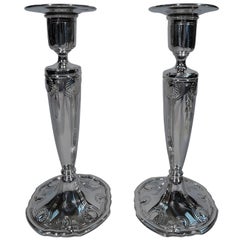 Pair of Tiffany Edwardian Neoclassical Sterling Silver Candlesticks