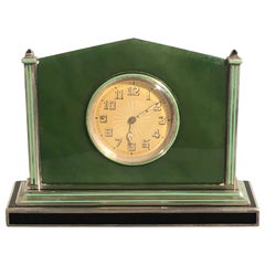 Antique Art Deco Silver Jade Enamel Desk Clock