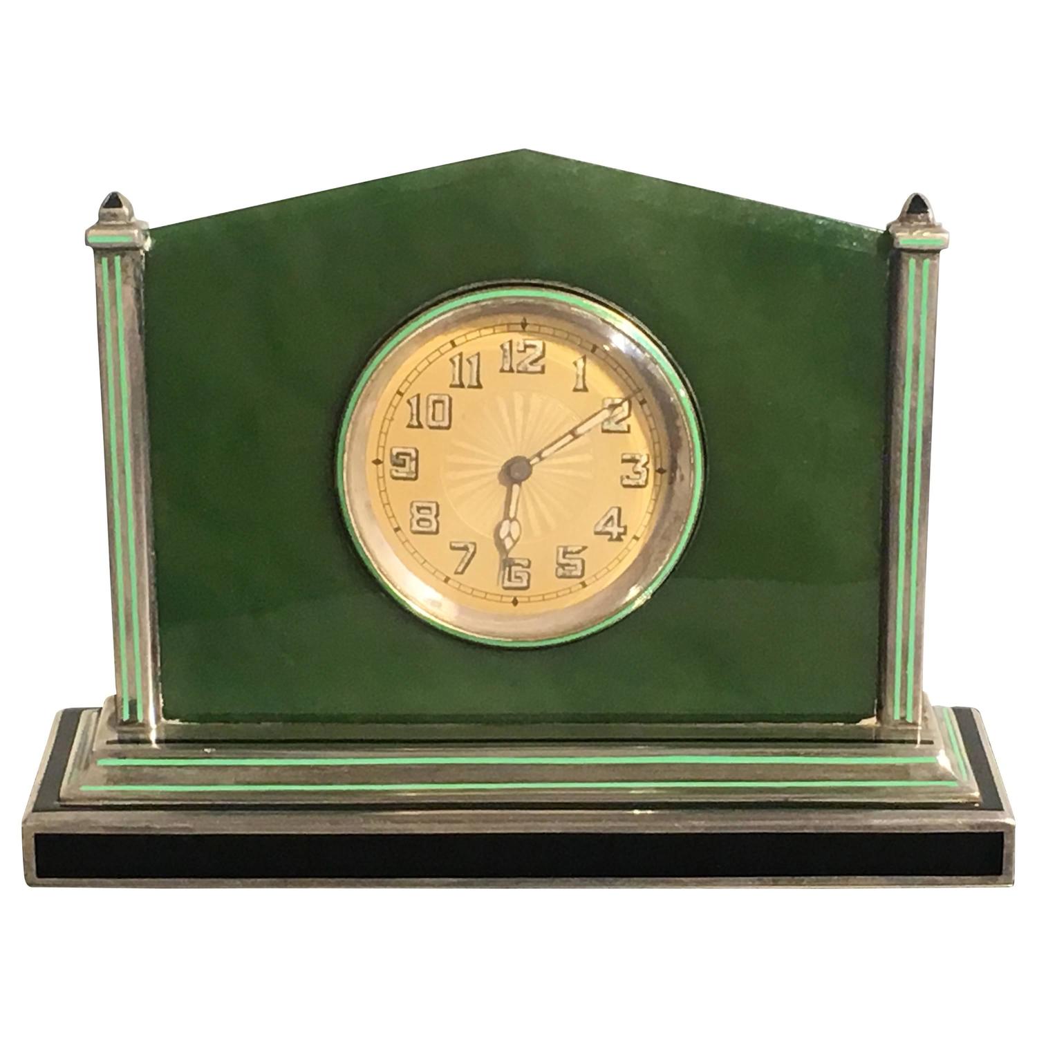 1920s Clocks 50 For At 1stdibs Art Deco Silver Jade Enamel Desk Clock