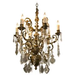 Vintage Pewter Colored Crystal Chandelier with Six Arms from Belgium, circa 1930