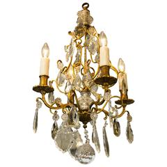 French Brass and Crystal Chandelier with Four Arms, circa 1900 10