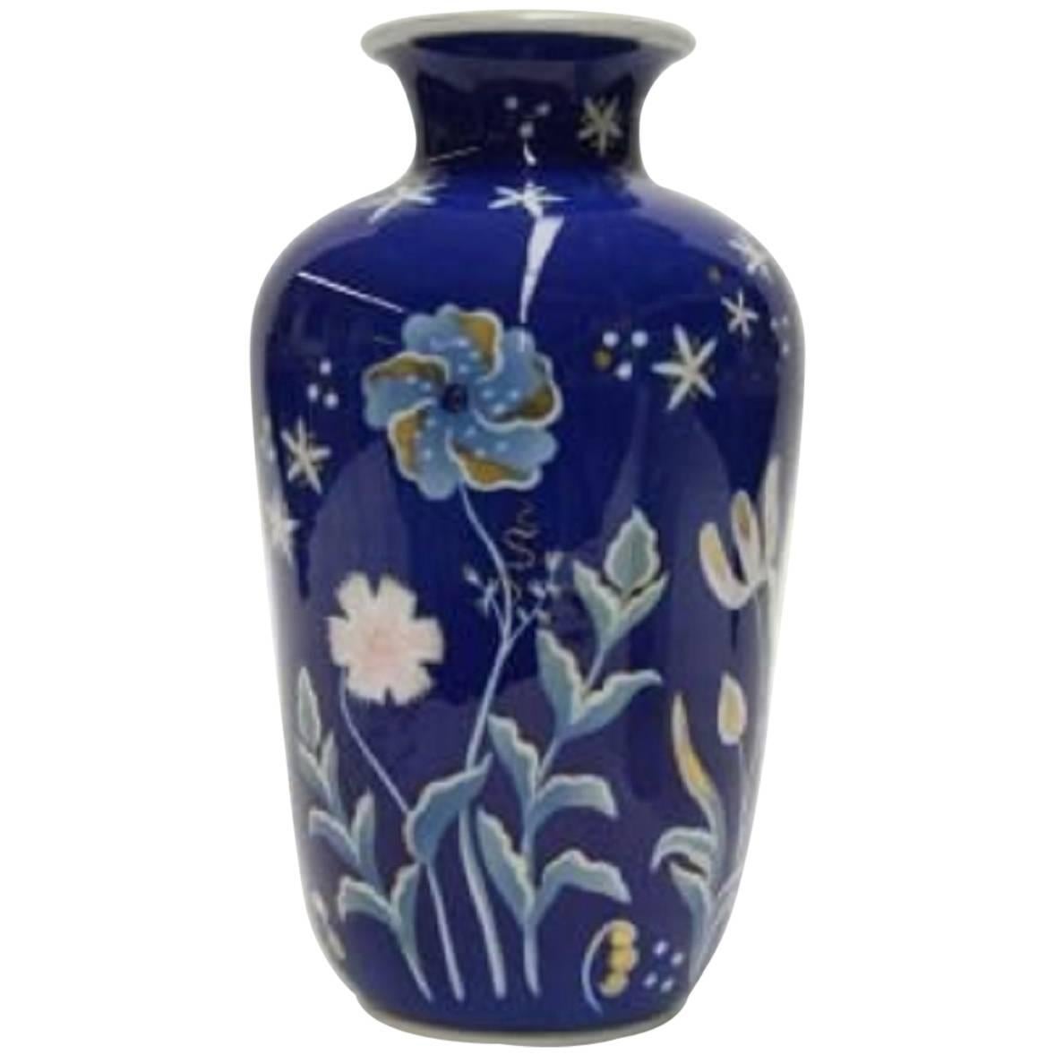 Große große Art-Déco-Porzellanvase aus Rosenthal, handbemalt mit Blumenmotiven