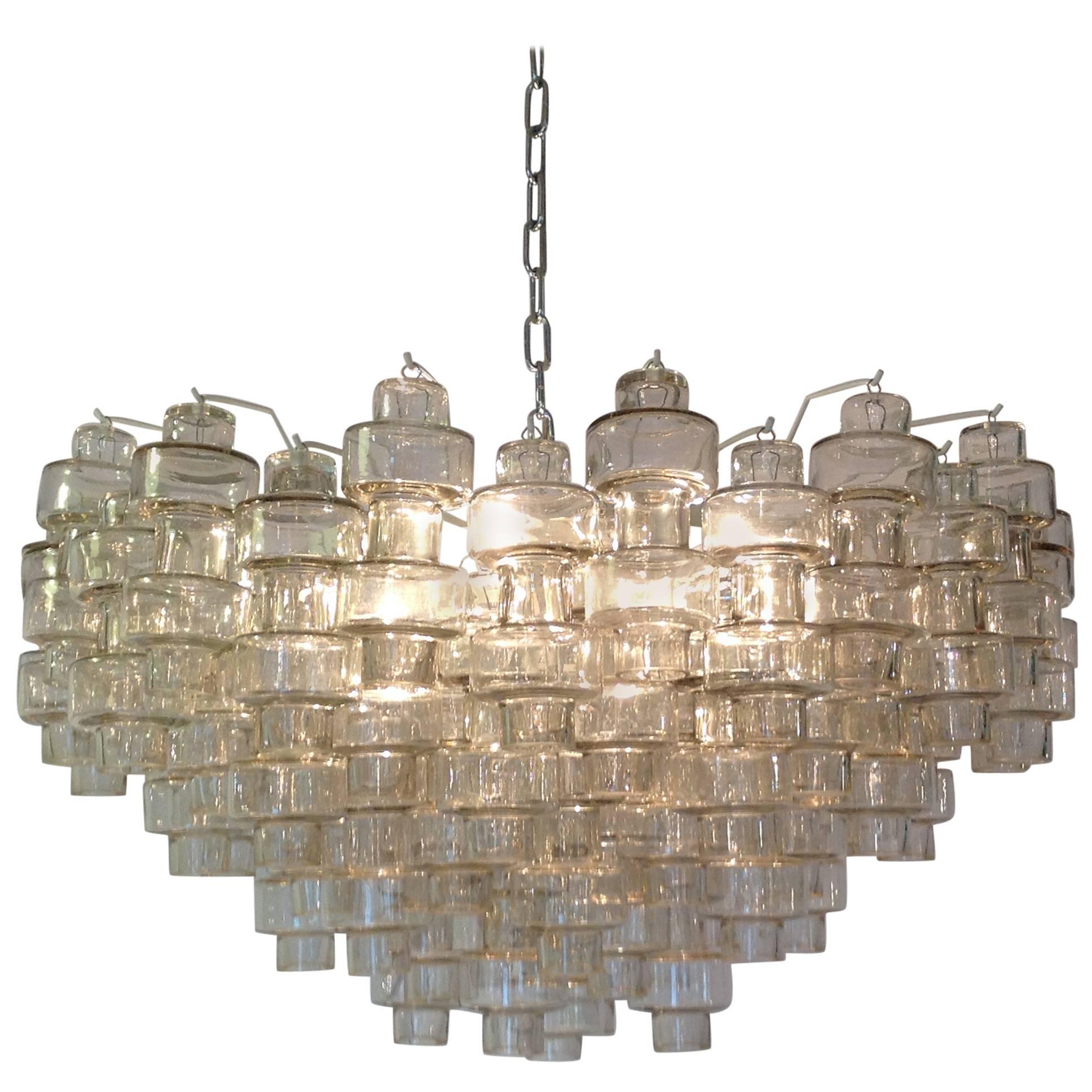 Large Clear Glass Barbell Murano Chandelier 1960's For Sale