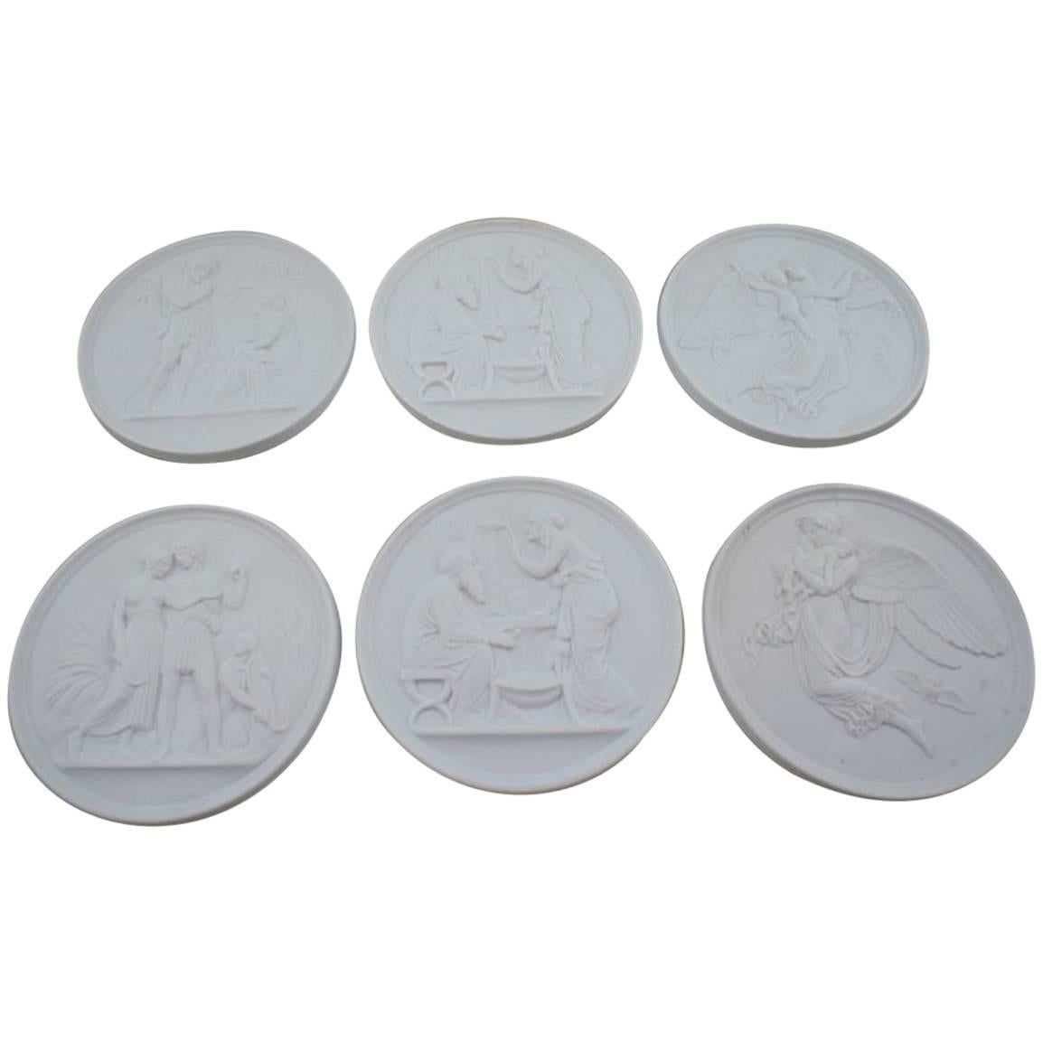 Six Antique B & G "Bing & Gröndahl" Biscuit Plaques after Thorvaldsen