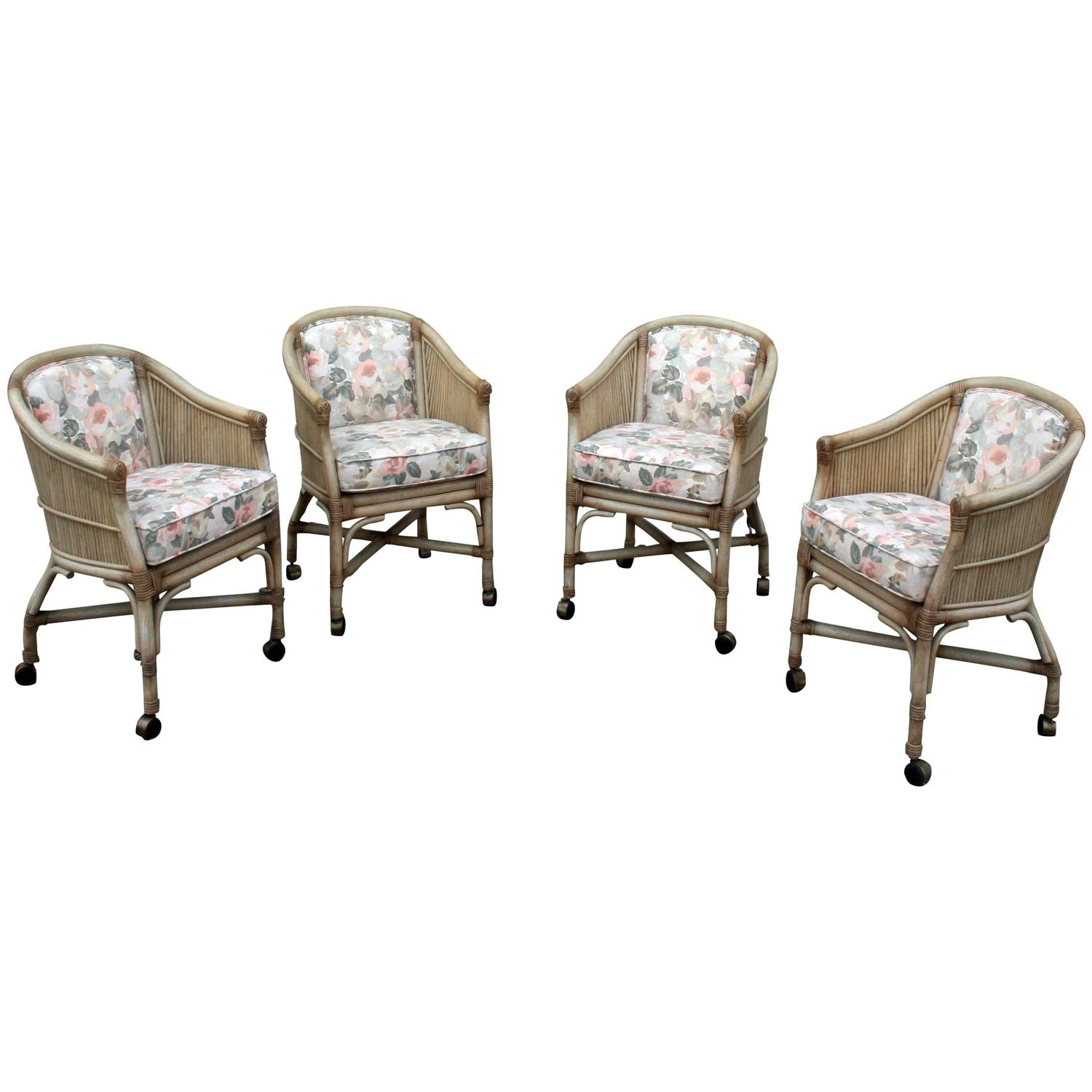 Vintage McGuire Rattan Rolling Game Chairs, Set of Four For Sale at 1stdibs