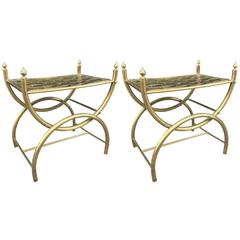 Pair of Brass Curule Benches