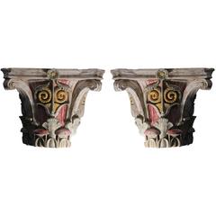 Pair of Early Large Architectural Corinthian Capitals in Plaster