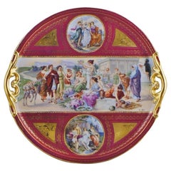 Antique Large Vienna Dish or Serving Tray in Porcelain, Richly Decorated with Figures