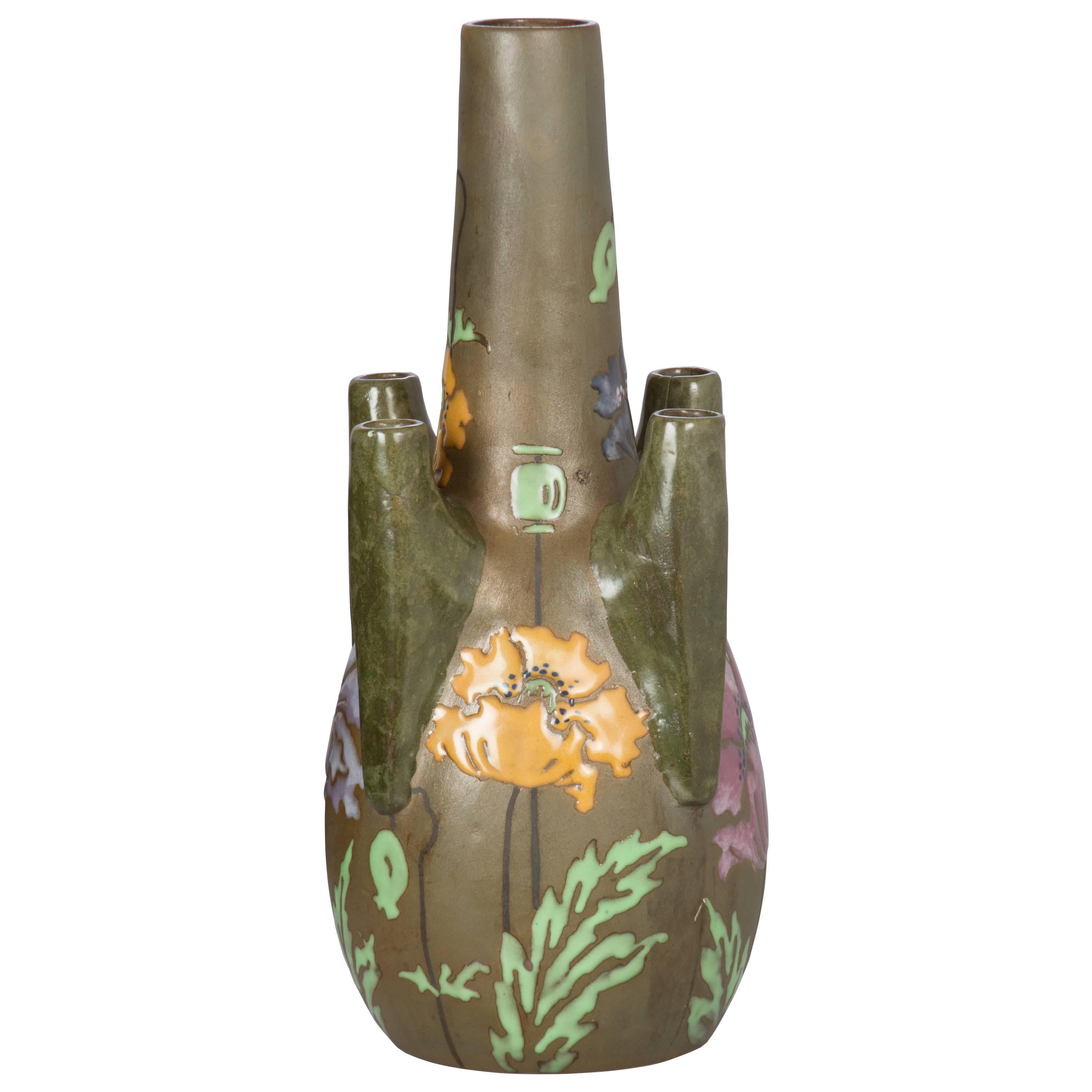 Art Nouveau Ceramic Amphora Vase Poppies by Stellmacher For Sale