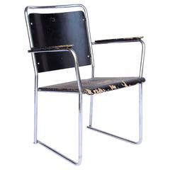 Rare Large Side or Easy Tubular Chair with Original Painted Wood, circa 1930 2