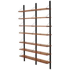 Wall Bookcase Metal Uprights Maple Shelves Vintage Manufactured in Italy, 1950s