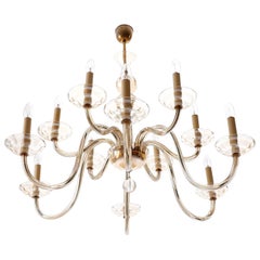 Large Art Deco Chandelier by Lobmeyr, Brass Amber Glass, Austria, 1930