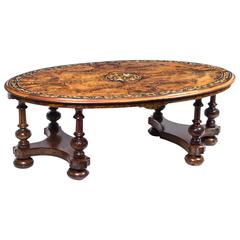 Antique Burr Walnut Marquetry Oval Coffee Table, circa 1860