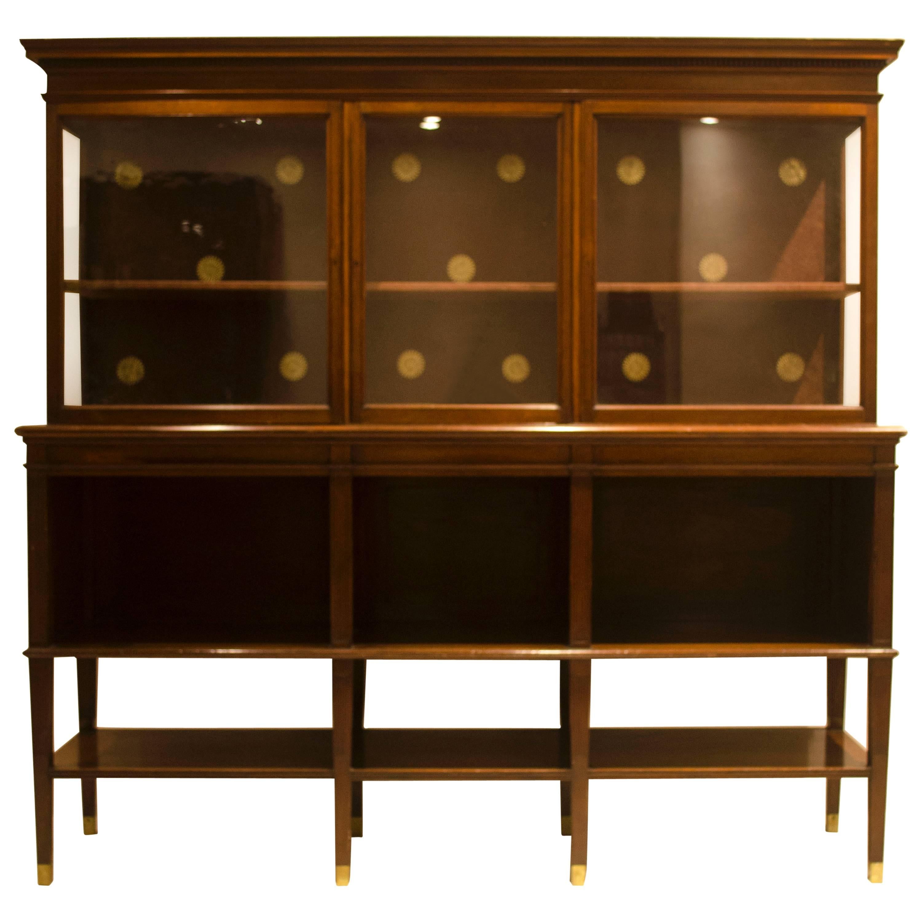 E W Godwin, for Collinson & Lock. An Anglo-Japanese Walnut & Glazed Side Cabinet