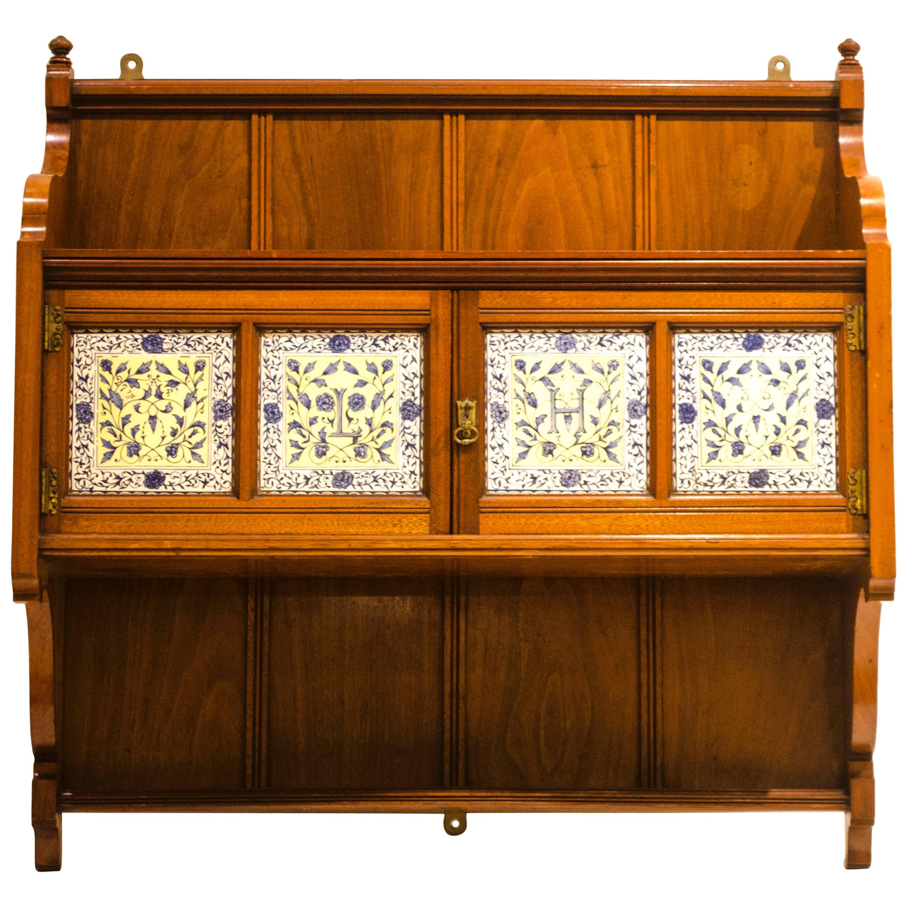 Arts and Crafts Tiled Wall Cabinet Attributed to L Foreman Day