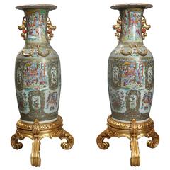 19th Century Pair of Large Famille Rose Canton Vases
