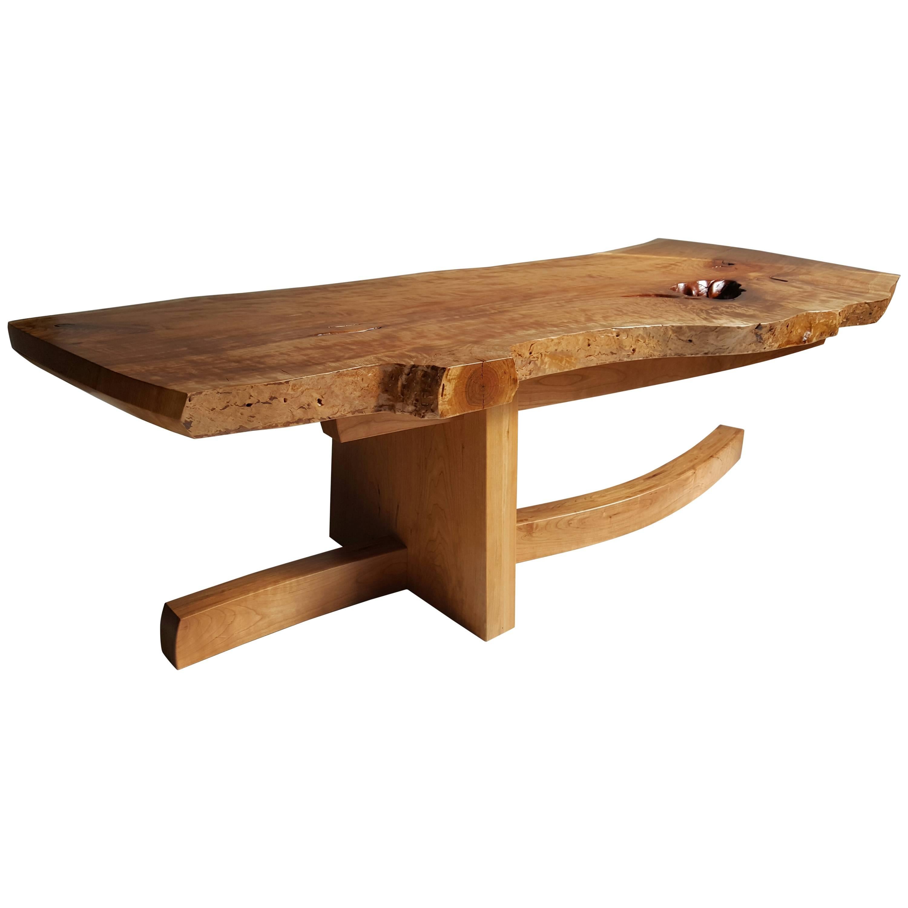 Modernist Live-Edge Figured Cherrywood Coffee Table, Griff Logan For Sale