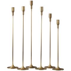 Set of Six Gilt Bronze Candlesticks with Five Different Heights