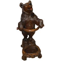 Finely Carved Black Forest Linden Wood Bear Stick Stand