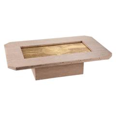 Rectangular Travertine Coffee Table Signed Georges Mathias