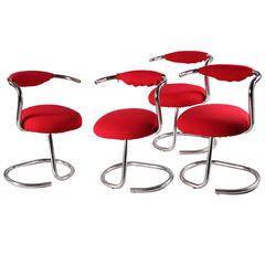 Four Chairs with a Tubular Chromed Metal Structure by Giotto Stoppino 11
