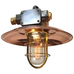 Mid-Century Iron & Copper Explosion Proof Pendant with Glass Dome & Edison Bulb 5