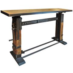 Antique Industrial Console Table Iron and Wood, 1920