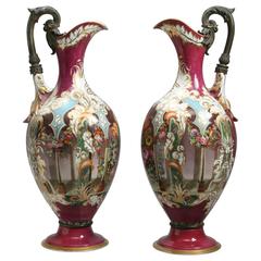 Pair of Large French Porcelain Ewers with the Tughra of Sultan Mahmud II