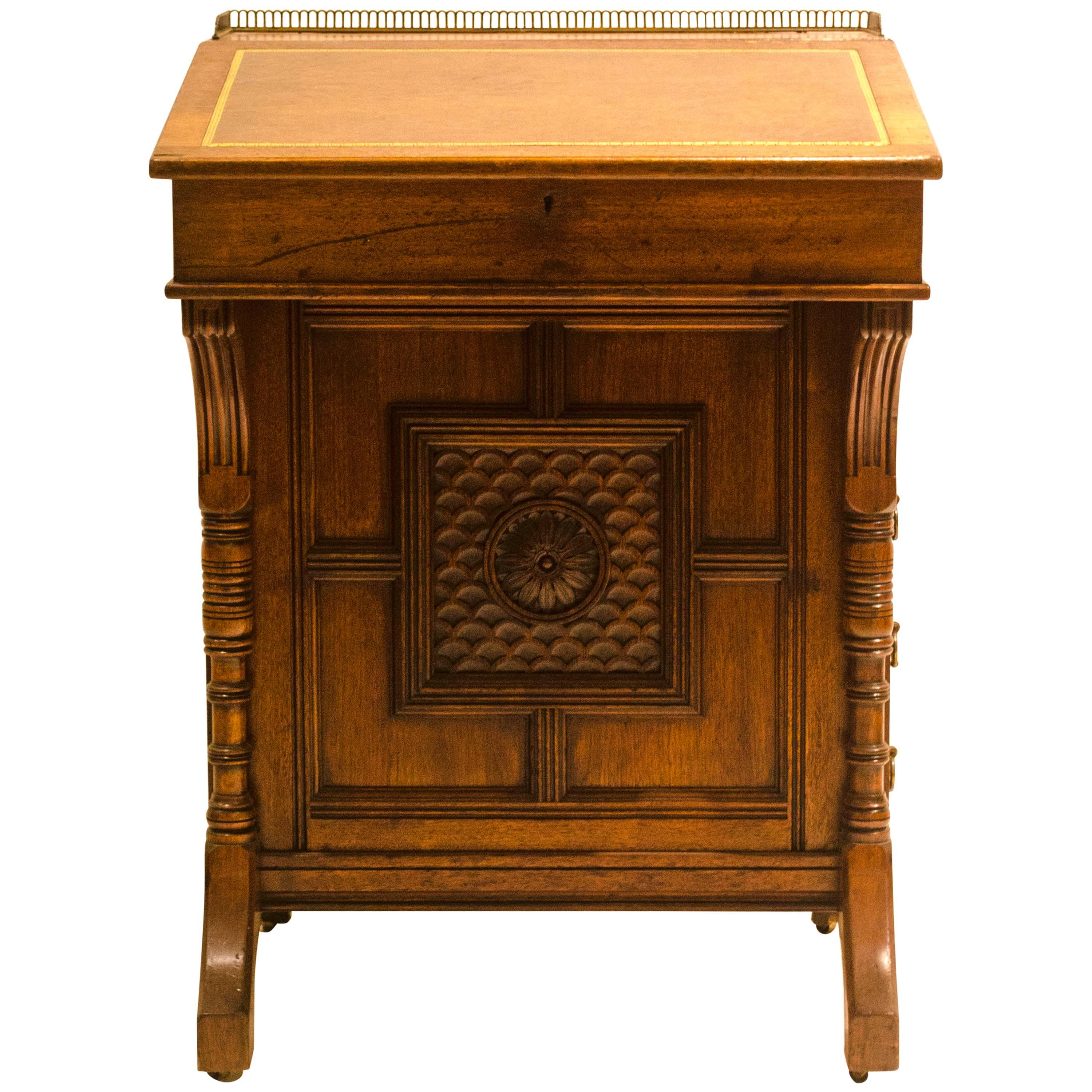 B Talbert for Gillows Aesthetic Movement Davenport with Central Carved Rosette For Sale